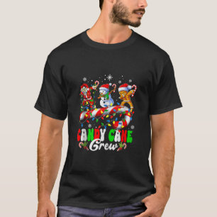 サンタハットをダビングする陽気なクリスマスキャンディの杖クルー Tシャツ