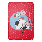 サンタハットを中心としたクリスマスカントリー牛 バスマット (正面縦)
