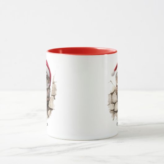 サンタハットを使ったかわいいクリスマスカスタムののぞきフクロウ マグカップ (中央)