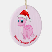 サンタハットを使ったかわいいピンクのベビー恐竜 セラミックオーナメント (右)