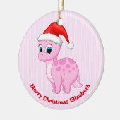 サンタハットを使ったかわいいピンクのベビー恐竜 セラミックオーナメント (左)