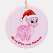 サンタハットを使ったかわいいピンクのベビー恐竜 セラミックオーナメント (裏面)
