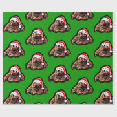 サンタハットを使ったかわいい漫画のサル ラッピングペーパー (フラット)