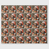 サンタハットを使ったかわいい赤いダックスシャントの子犬 ラッピングペーパー (フラット)