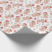 サンタハットを使ったキュートな水の色クリスマスバンニー ラッピングペーパー (角)