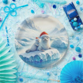 サンタハットを使ったクリスマス北極圏のアザラシ ペーパープレート (パーティー)