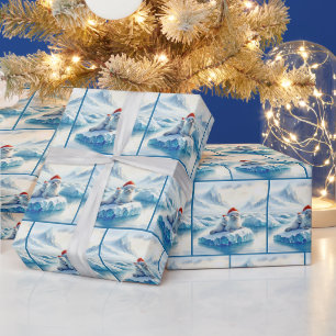 サンタハットを使ったクリスマス北極圏のアザラシ ラッピングペーパー