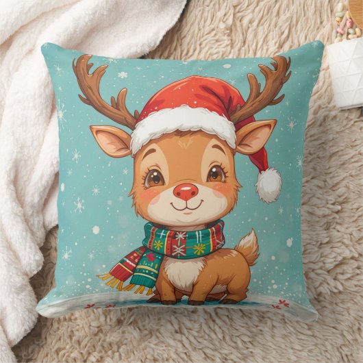 サンタハットを使ったマンガのトナカイ クッション (ブランケット)