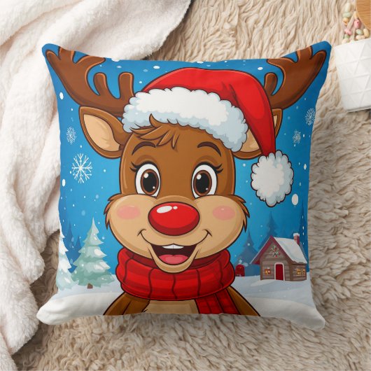 サンタハットを使ったマンガのトナカイ クッション (ブランケット)