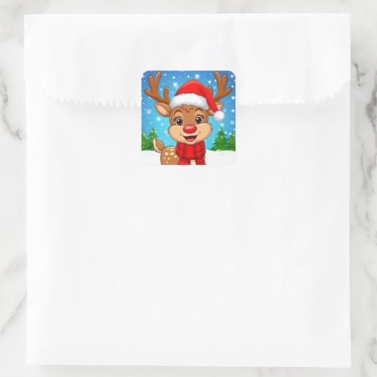 サンタハットを使ったマンガのトナカイ スクエアシール (バッグ)