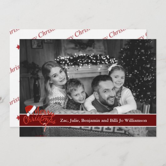 サンタハットを使った白黒のオートフォト シーズンカード (正面/裏面)