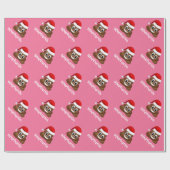 サンタハットを包む紙付きのクリスマスプーエモジ ラッピングペーパー (フラット)
