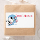 サンタハットを持つカントリークリスマス牛のテンプレート ラベル (インサイチュ)