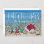 サンタハットを持つビーチのヒトデ5匹 シーズンカード (正面/裏面)