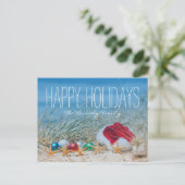 サンタハットを持つビーチのヒトデ5匹 シーズンポストカード (スタンド正面)