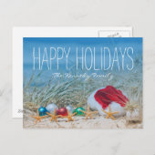 サンタハットを持つビーチのヒトデ5匹 シーズンポストカード (正面/裏面)