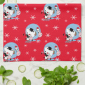 サンタハットを持つ国クリスマス牛 キッチンタオル (折り畳み)