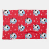 サンタハットを持つ国クリスマス牛 キッチンタオル (横)