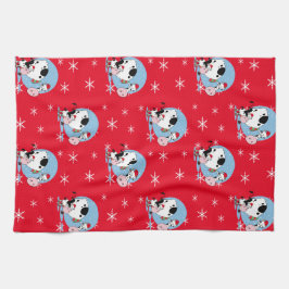 サンタハットを持つ国クリスマス牛 キッチンタオル