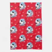 サンタハットを持つ国クリスマス牛 キッチンタオル (縦)