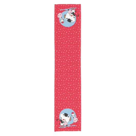 サンタハットを持つ国クリスマス牛 ショートテーブルランナー (正面)