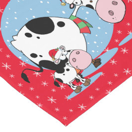 サンタハットを持つ国クリスマス牛 ショートテーブルランナー