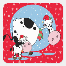 サンタハットを持つ国クリスマス牛 スクエアシール