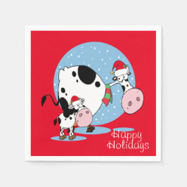 サンタハットを持つ国クリスマス牛 スタンダードカクテルナプキン