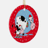 サンタハットを持つ国クリスマス牛 セラミックオーナメント (右)