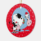 サンタハットを持つ国クリスマス牛 セラミックオーナメント (左)