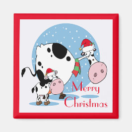 サンタハットを持つ国クリスマス牛 マグネット