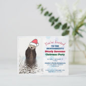 サンタハットを着たかわいいオッター、クリスマスパーティー ポストカード (スタンド正面)