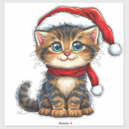サンタハットを着たかわいいクリスマスの子猫 シール