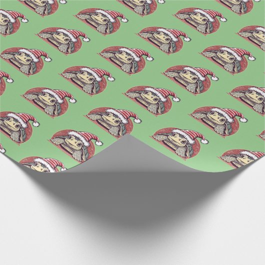 サンタハットを着たかわいいクリスマスカメ ラッピングペーパー (角)