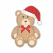 サンタハットを着たかわいいクリスマステディベア シール (正面)