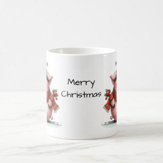 サンタハットを着たかわいいクリスマスピグ コーヒーマグカップ (中央)