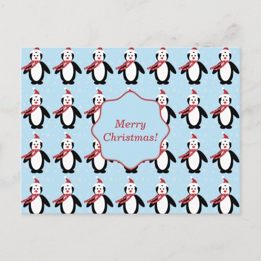 サンタハットを着たかわいいクリスマスペンギン シーズンポストカード (正面)