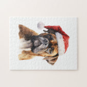 サンタハットを着たかわいいクリスマスボクサー犬 ジグソーパズル (横)