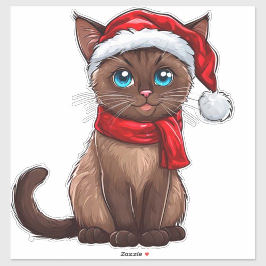 サンタハットを着たかわいいクリスマス猫|過去記事 シール (シート)
