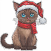 サンタハットを着たかわいいクリスマス猫|過去記事 シール (正面)