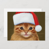 サンタハットを着たかわいいジンジャーキャット顔 シーズンポストカード (正面/裏面)