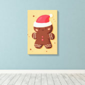 サンタハットを着たかわいいジンジャーブレッド キャンバスプリント (インサイチュ (ウッドフロア))