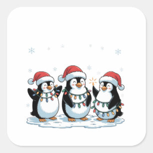 サンタハットを着たかわいいペンギンクリスマスペンギン愛好家 スクエアシール