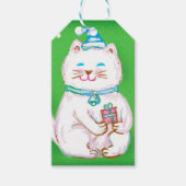 サンタハットを着たかわいいマンガのクリスマス猫 ギフトタグ (正面)