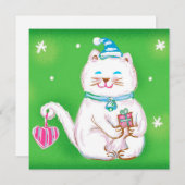 サンタハットを着たかわいいマンガのクリスマス猫 シーズンカード (正面/裏面)