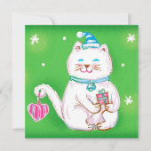 サンタハットを着たかわいいマンガのクリスマス猫 シーズンカード (正面)