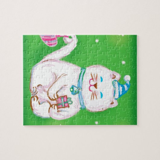 サンタハットを着たかわいいマンガのクリスマス猫 ジグソーパズル (横)