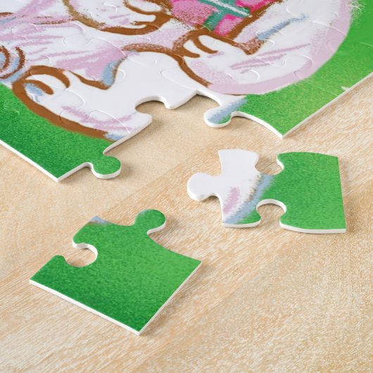 サンタハットを着たかわいいマンガのクリスマス猫 ジグソーパズル (側面)