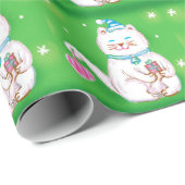 サンタハットを着たかわいいマンガのクリスマス猫 ラッピングペーパー (ロールコーナー)