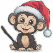 サンタハットを着たかわいいマンガのサル シール (正面)